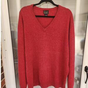 Jos A Bank Men's Xl Red 100% Cashmere V-Neck Pullover Sweater Preppy Classic
